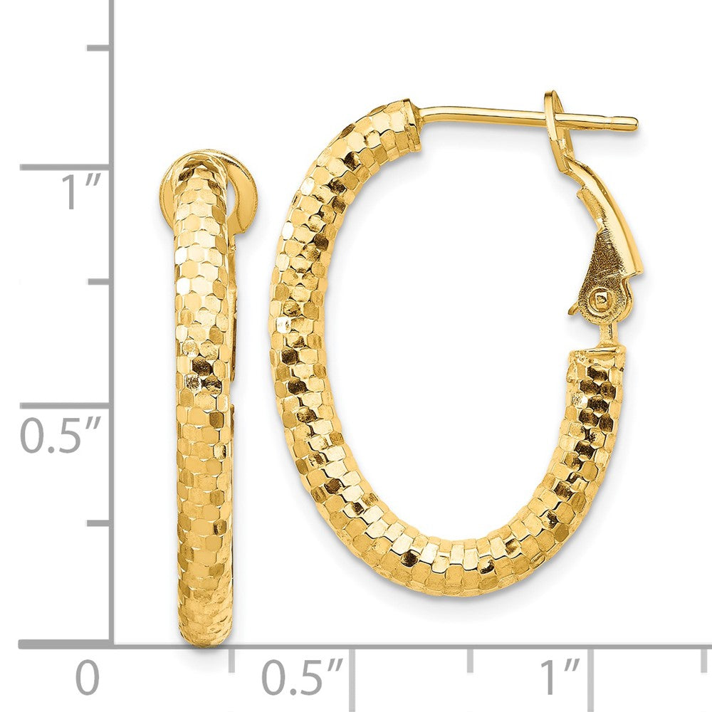 14K 3mm Small Diamond-cut Oval Omega Back Hoop Earrings