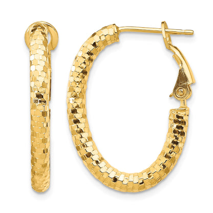 14K 3x26mm Diamond-cut Oval Omega Back Tube Hoop Earrings