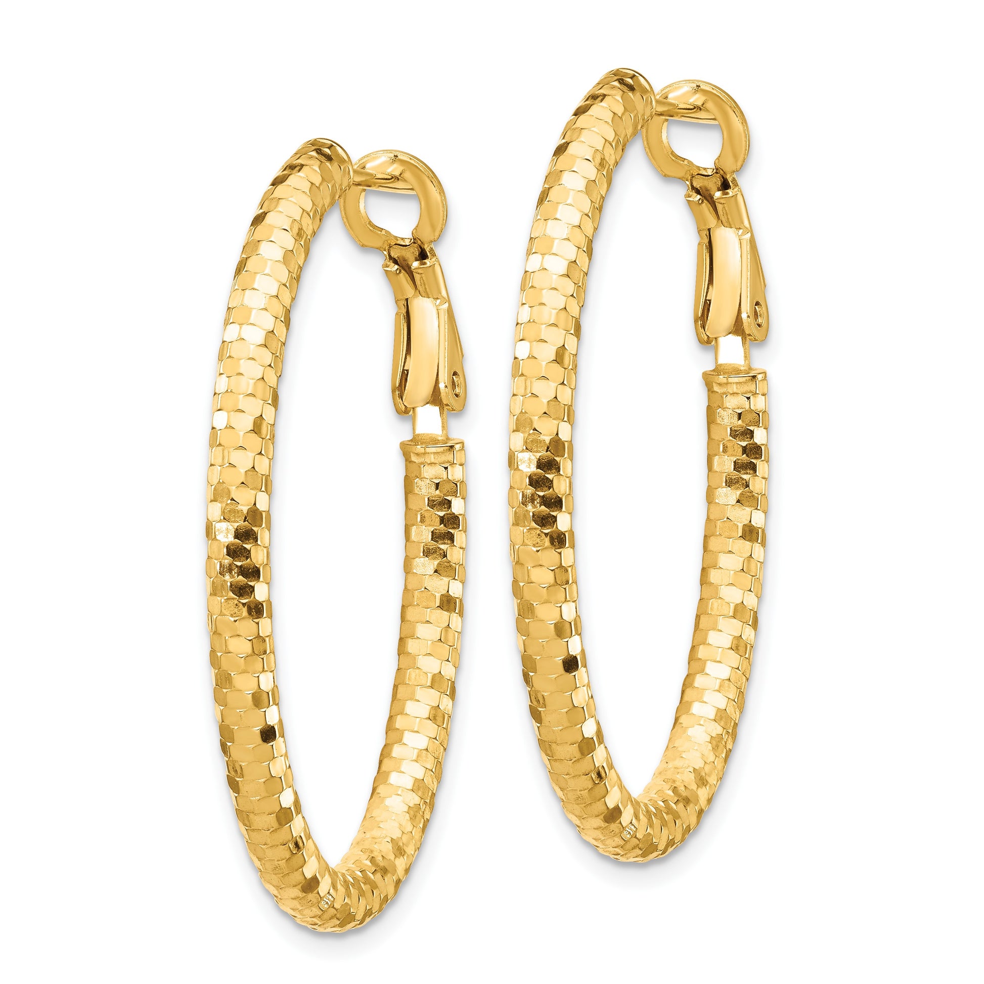 14K 3x37mm Diamond-cut Oval Omega Back Tube Hoop Earrings