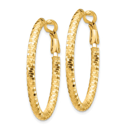 14K 3x37mm Diamond-cut Oval Omega Back Tube Hoop Earrings