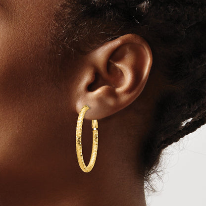 14K 3x37mm Diamond-cut Oval Omega Back Tube Hoop Earrings