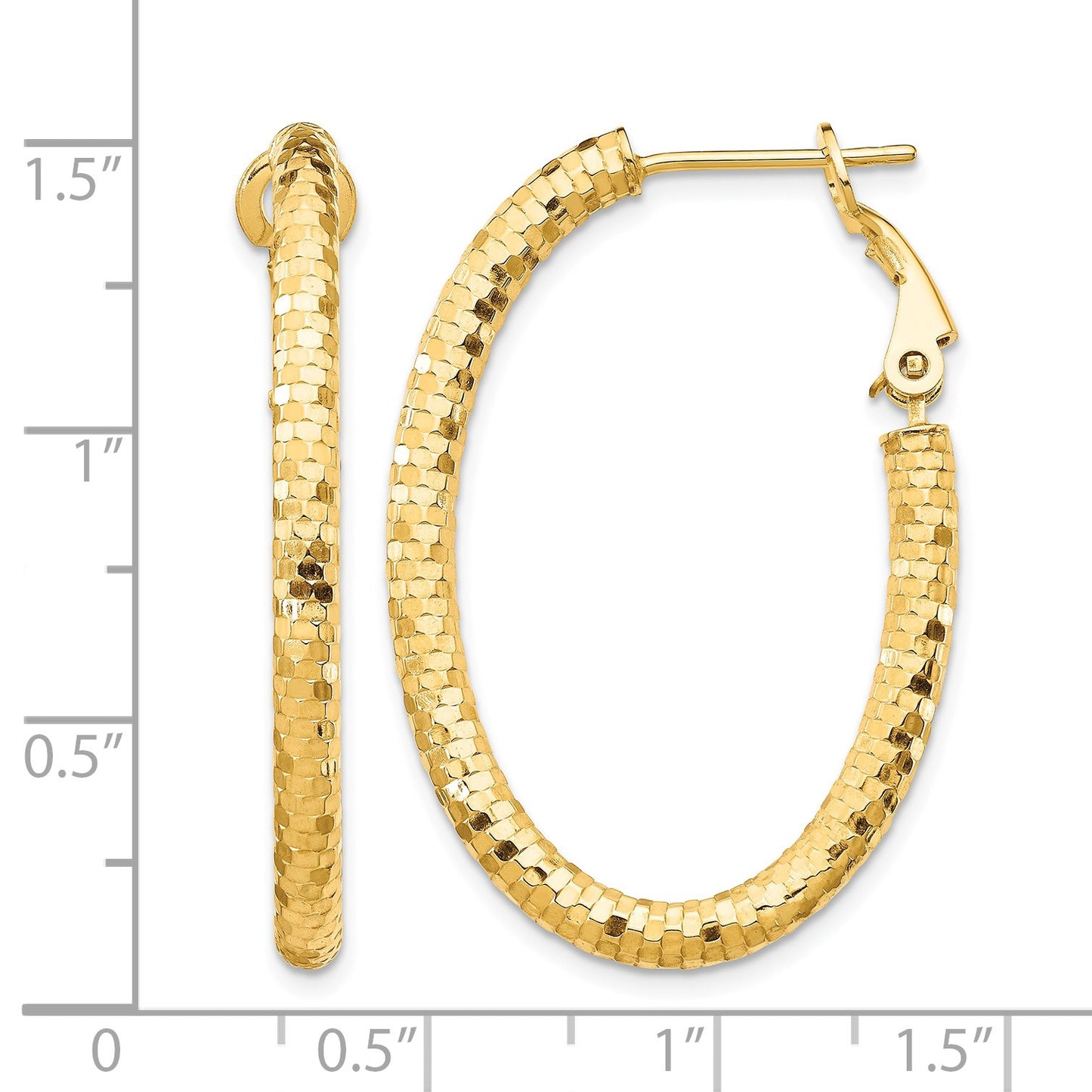 14K 3x37mm Diamond-cut Oval Omega Back Tube Hoop Earrings