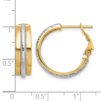 14K Two-tone 6x20mm Polished Diamond-Cut Omega Back Tube Hoop Earrings