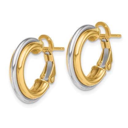 14K Two-tone 4x17mm Polished Omega Back Tube Hoop Earrings