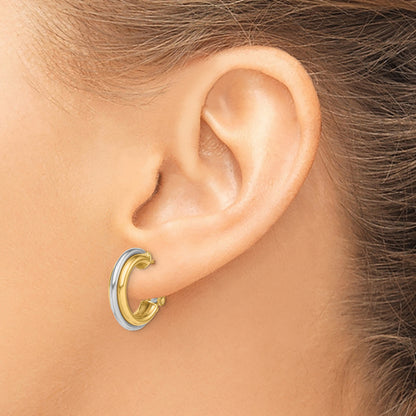 14K Two-tone 4x17mm Polished Omega Back Tube Hoop Earrings