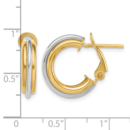 14K Two-tone 4x17mm Polished Omega Back Tube Hoop Earrings