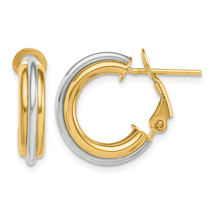 14K Two-tone 4x17mm Polished Omega Back Tube Hoop Earrings