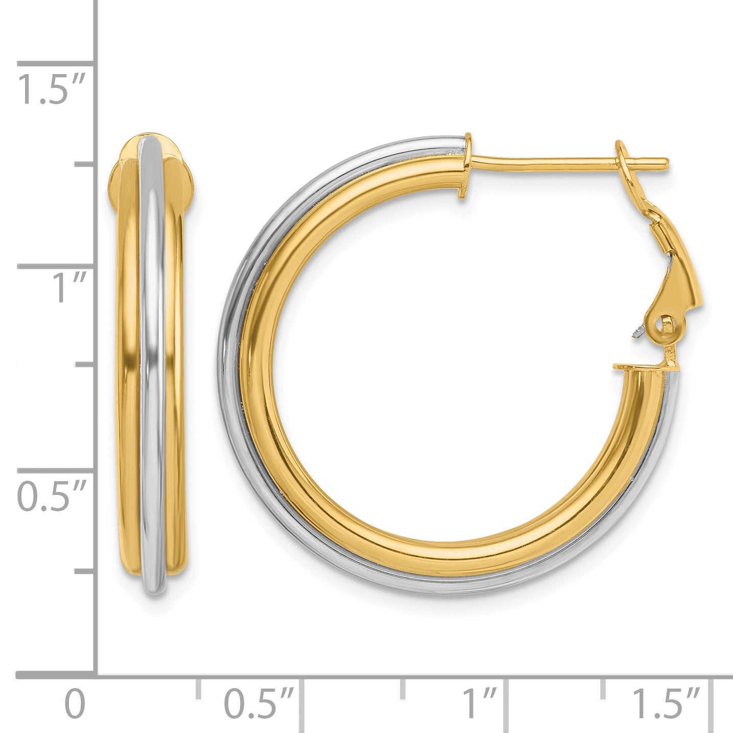 14K Two-tone 4x28mm Polished Omega Back Tube Hoop Earrings