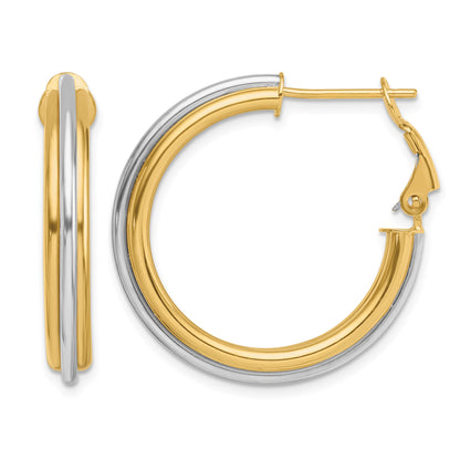 14K Two-tone 4x28mm Polished Omega Back Tube Hoop Earrings