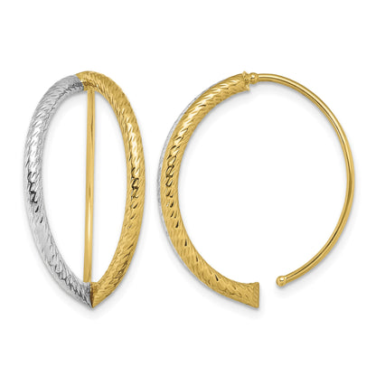 14K and White Rhodium Diamond-Cut Oval Dangle Threader Earrings