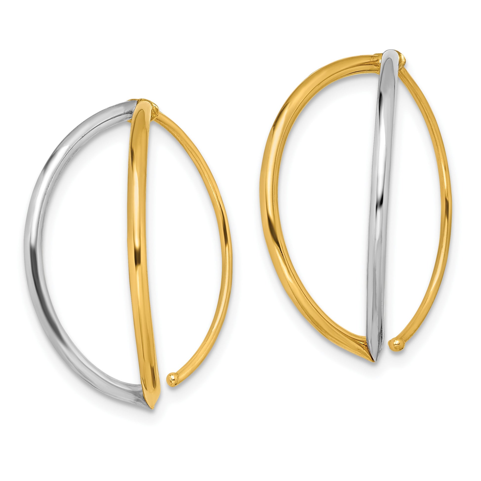 14K and White Rhodium Oval Dangle Threader Earrings