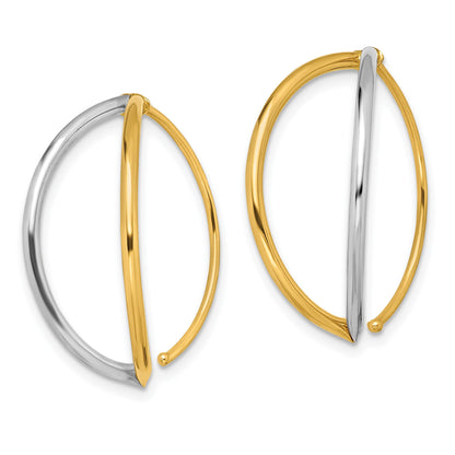 14K and White Rhodium Oval Dangle Threader Earrings