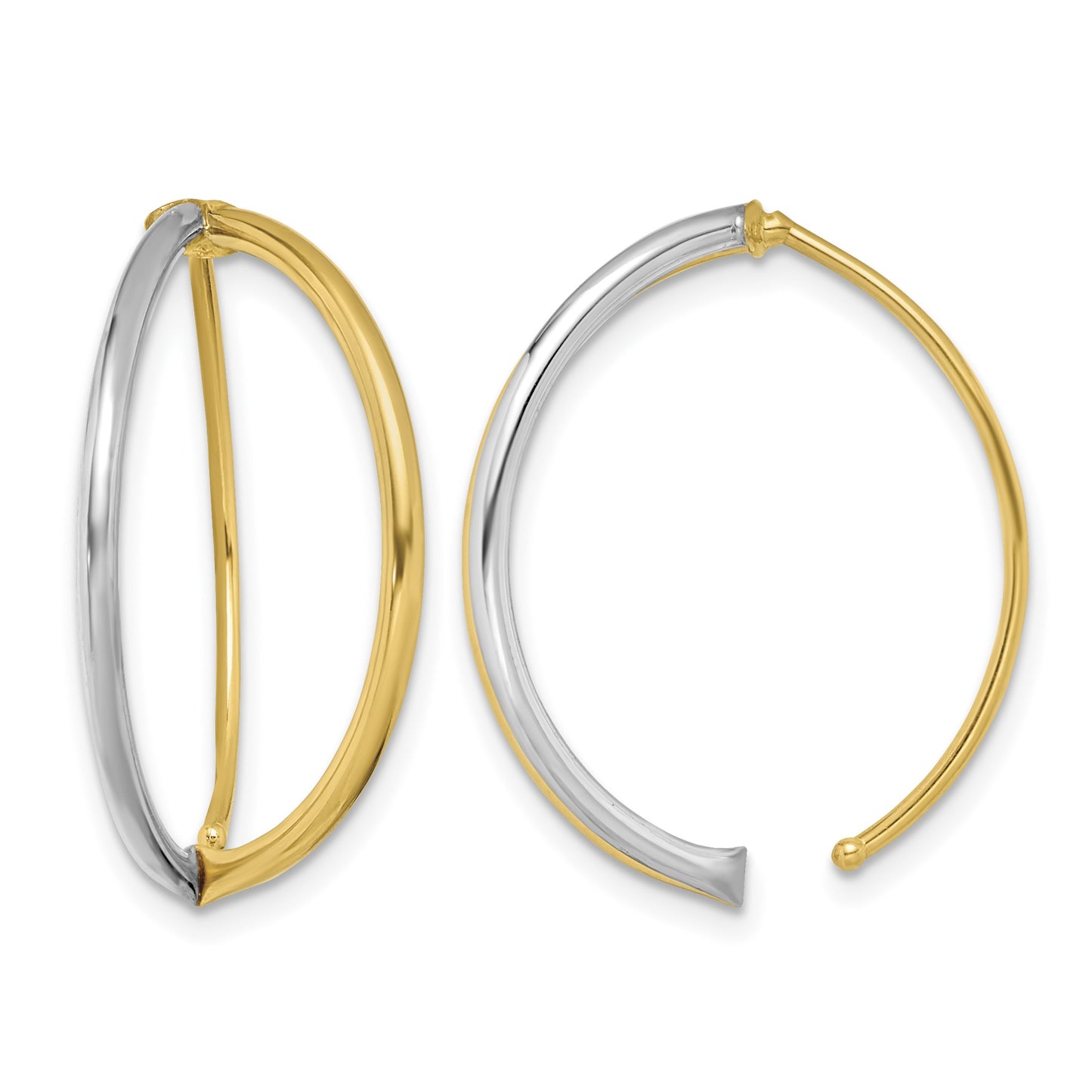 14K and White Rhodium Oval Dangle Threader Earrings