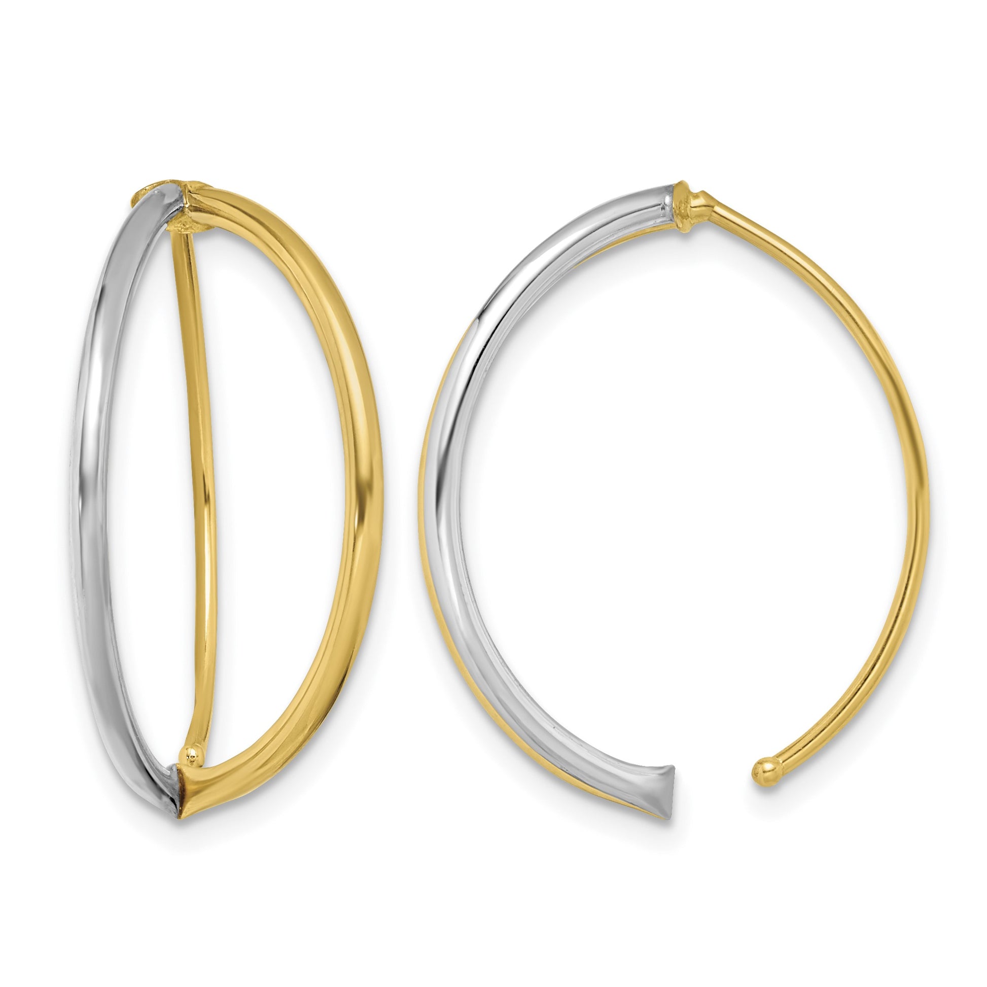 14K and White Rhodium Oval Dangle Threader Earrings