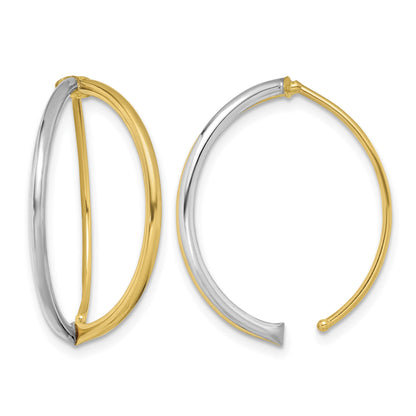14K and White Rhodium Oval Dangle Threader Earrings