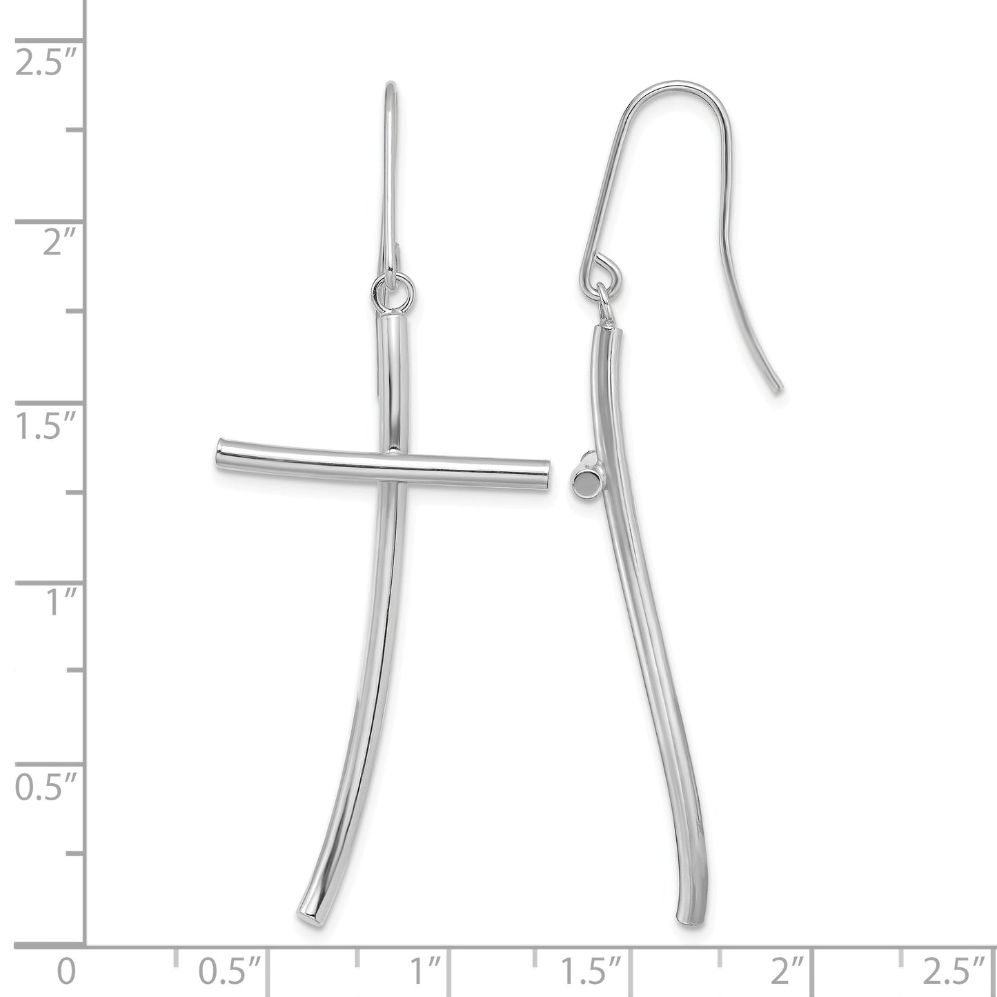14K White Gold Polished Cross Dangle Earrings