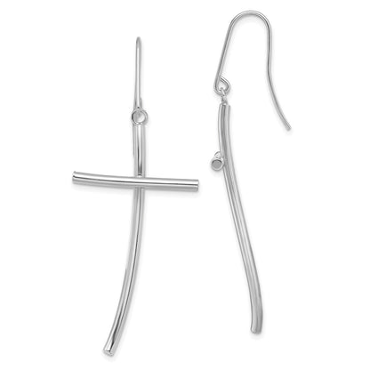 14K White Gold Polished Cross Dangle Earrings