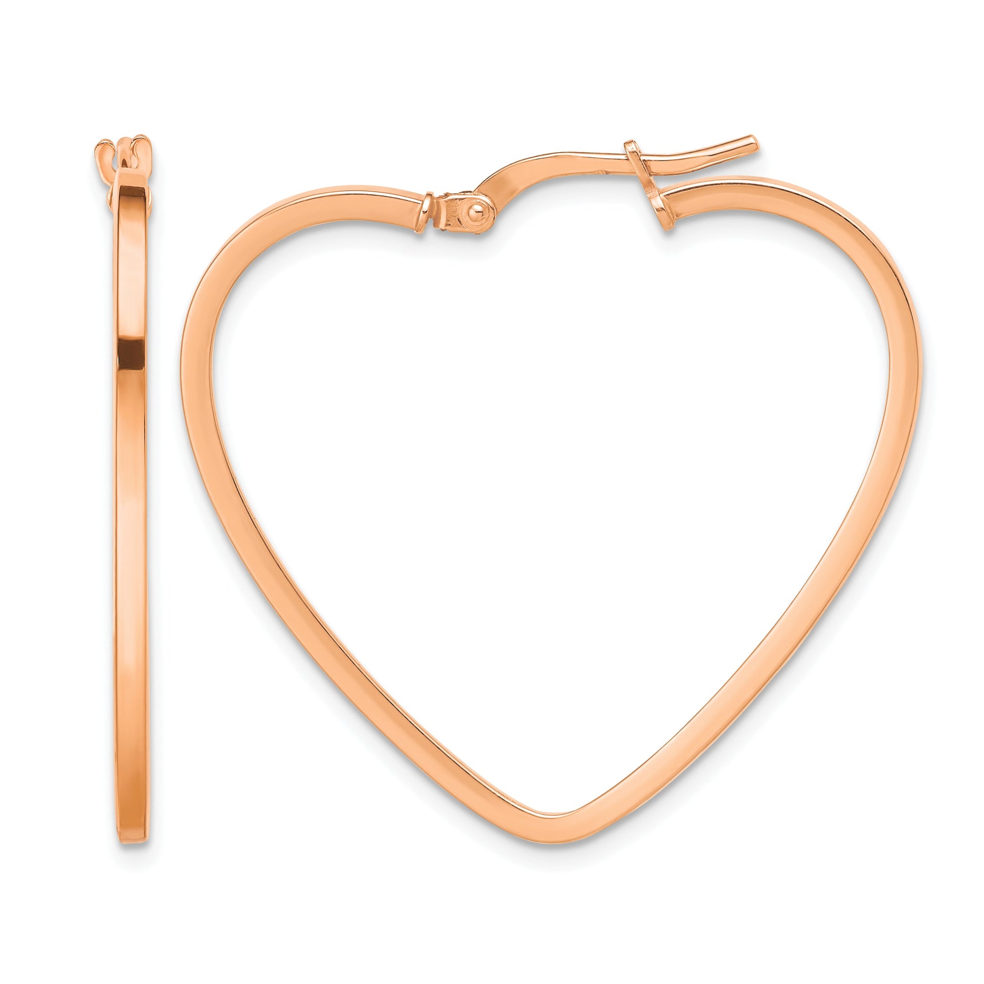 14K Rose Gold Polished Heart Hoop Earrings