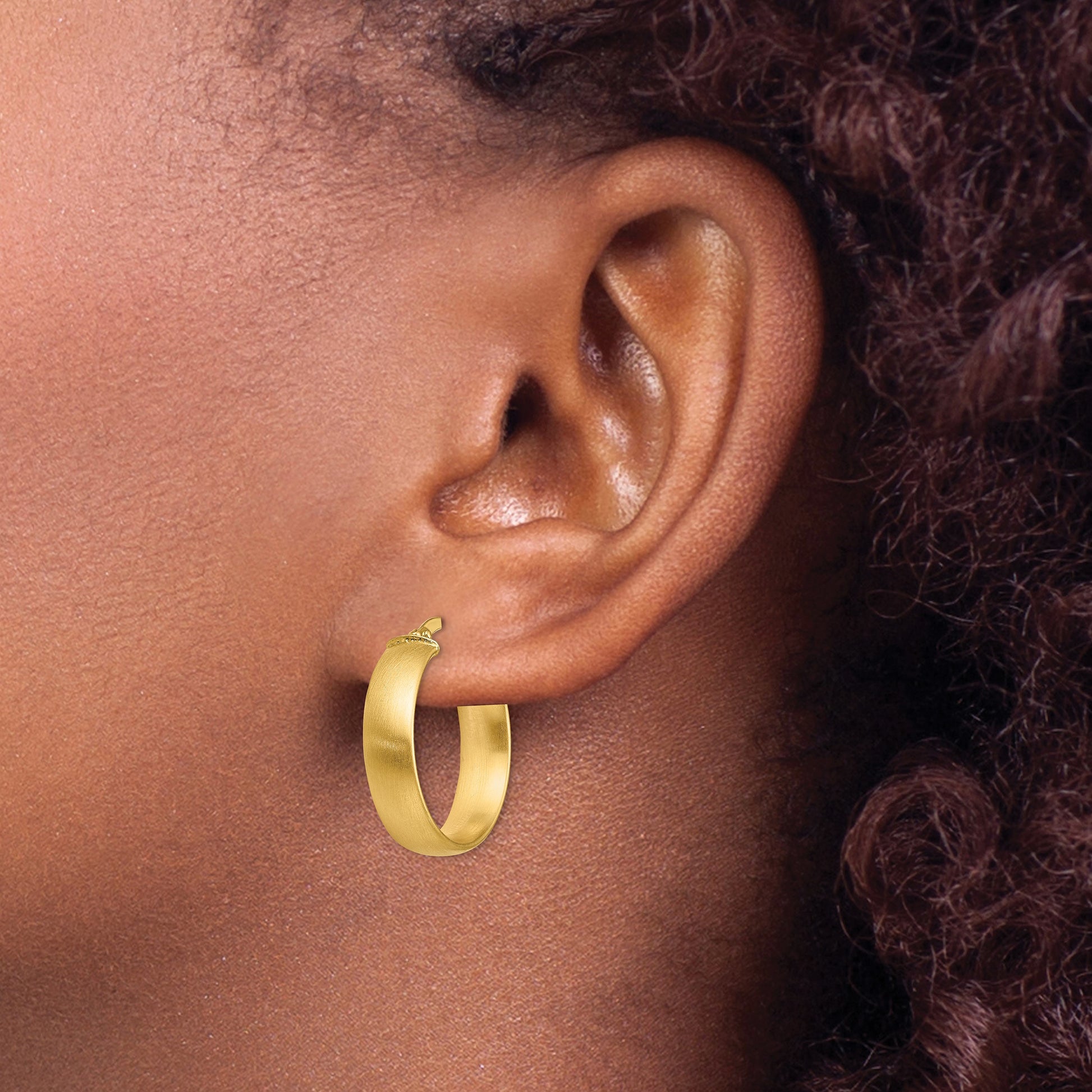 14K 5x19mm Satin Tube Hoop Earrings
