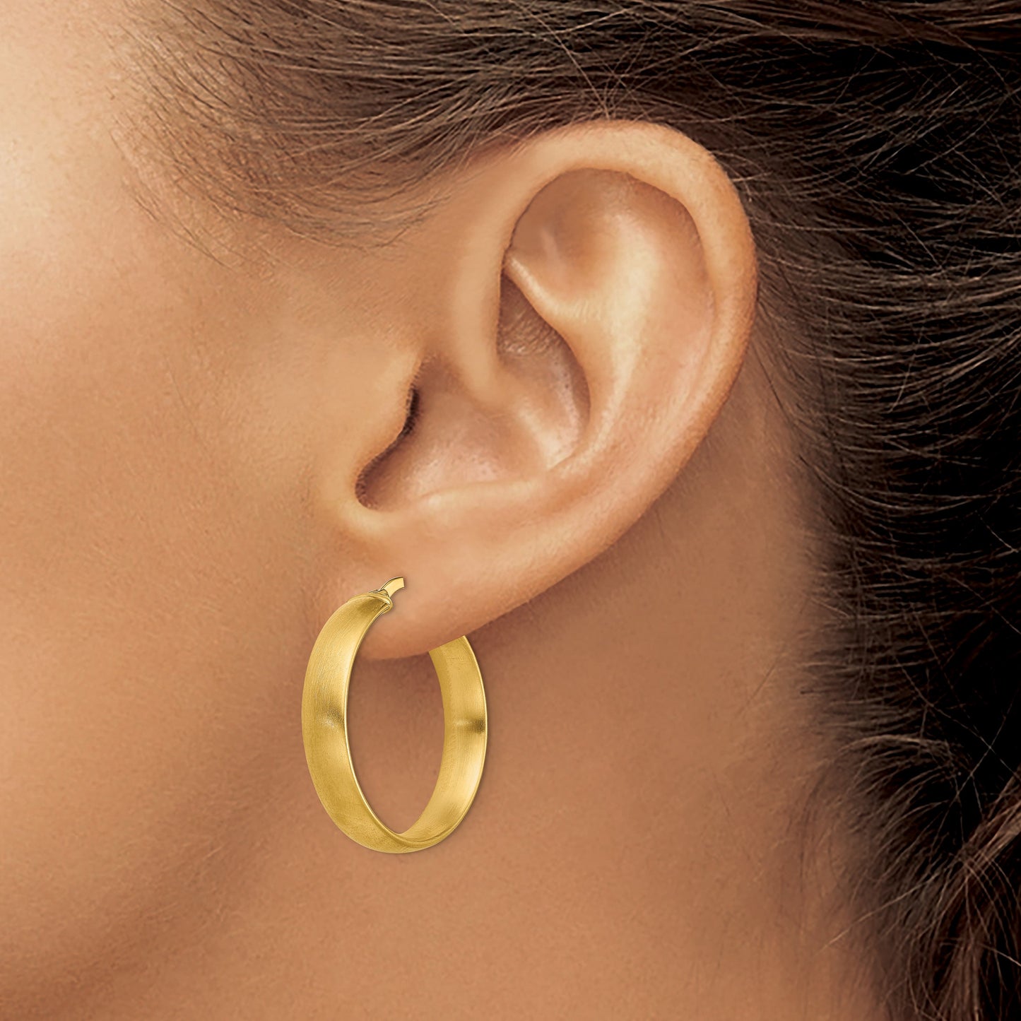 14K 5x24mm Satin Tube Hoop Earrings