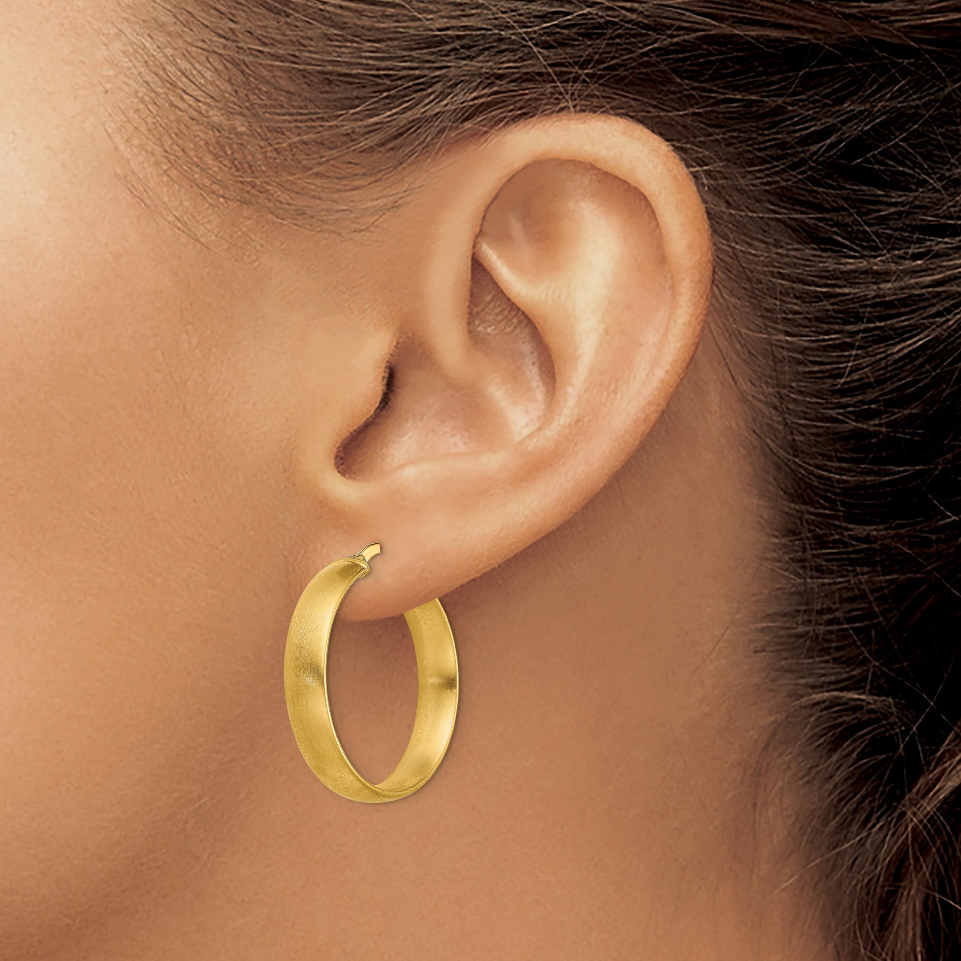14K 5x24mm Satin Tube Hoop Earrings