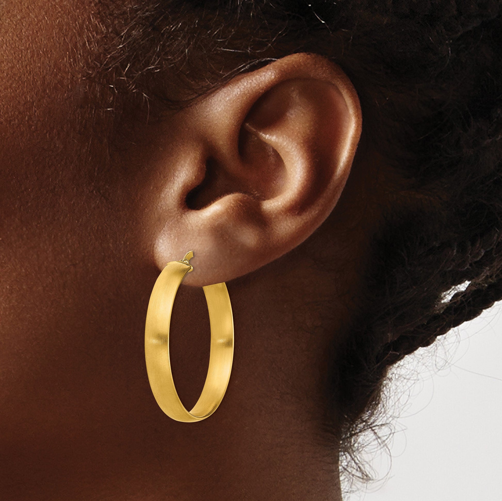 14K 5x31mm Satin Tube Hoop Earrings
