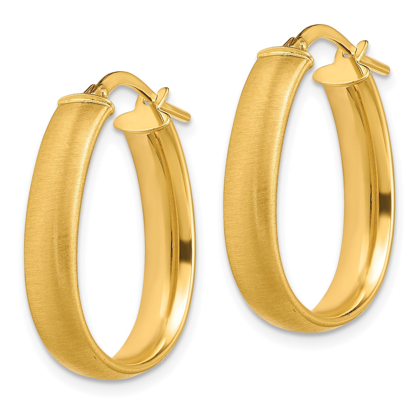 14K 4.85x23mm Satin and Polished Teardrop Tube Hoop Earrings