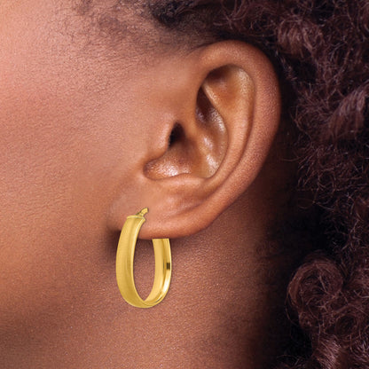 14K 4.85x23mm Satin and Polished Teardrop Tube Hoop Earrings