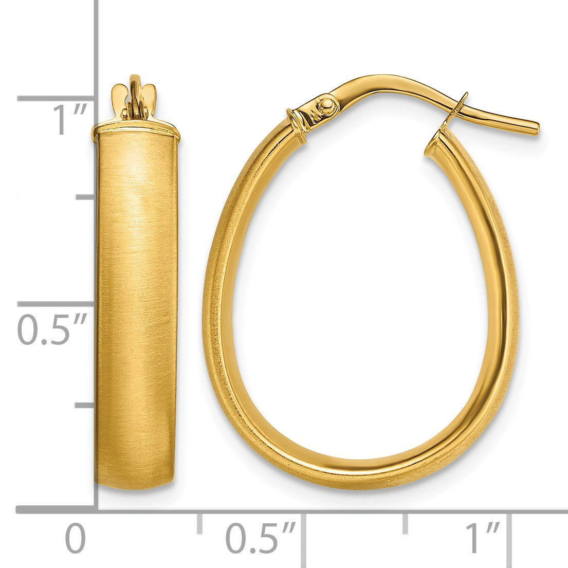 14K 4.85x23mm Satin and Polished Teardrop Tube Hoop Earrings