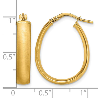 14K 4.85x23mm Satin and Polished Teardrop Tube Hoop Earrings