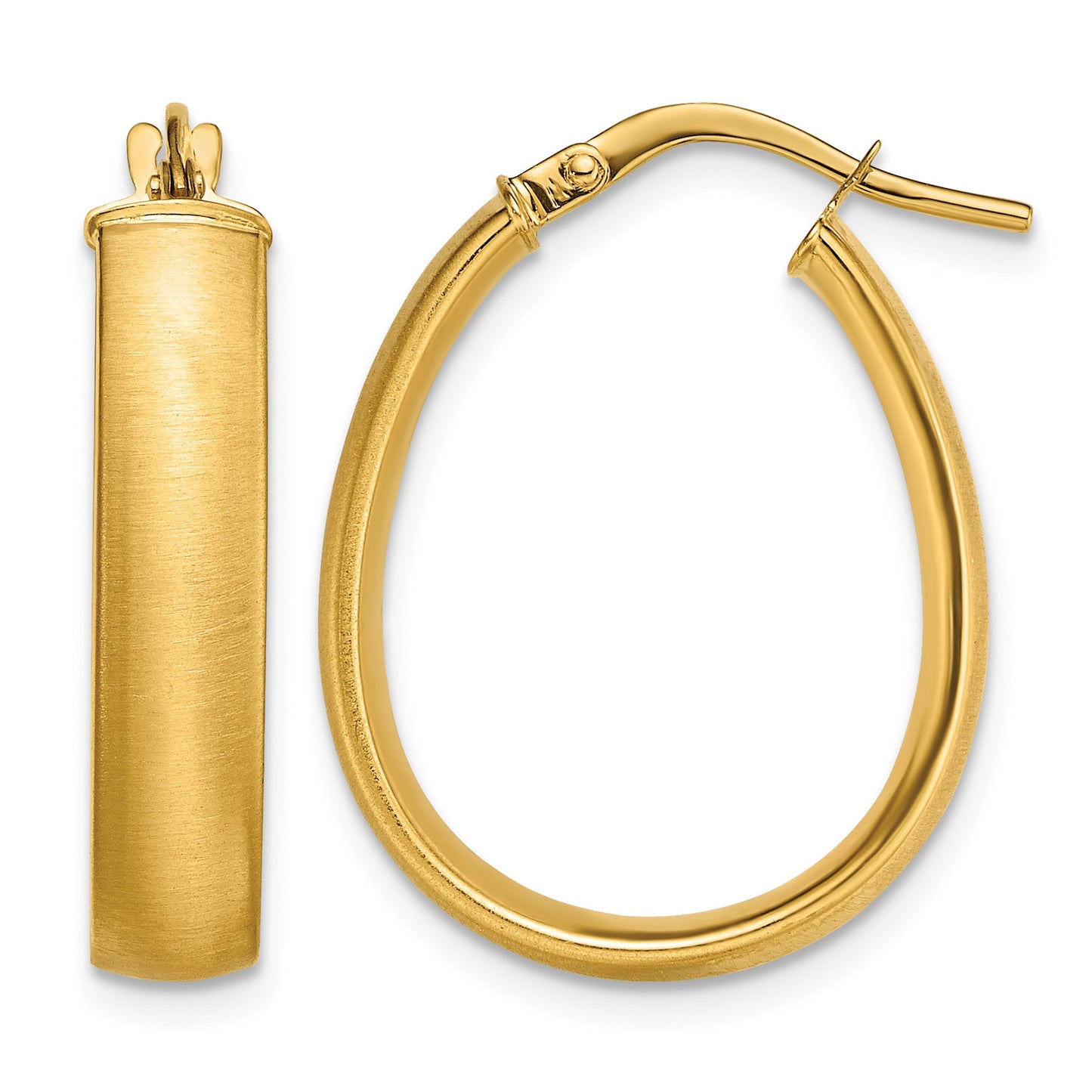 14K 4.85x23mm Satin and Polished Teardrop Tube Hoop Earrings