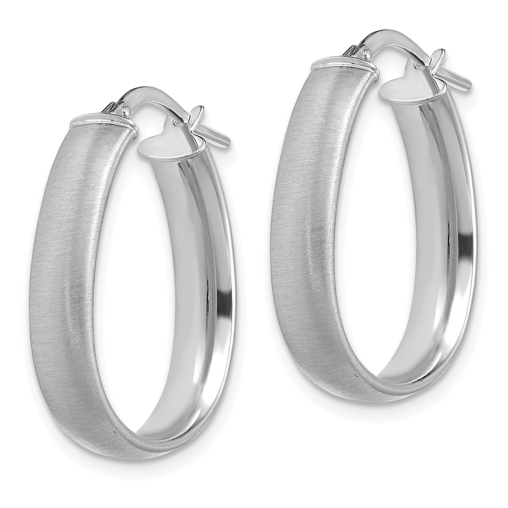 14K White Gold 4.85x23mm Satin and Polished Teardrop Tube Hoop Earrings