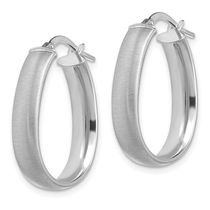14K White Gold 4.85x23mm Satin and Polished Teardrop Tube Hoop Earrings