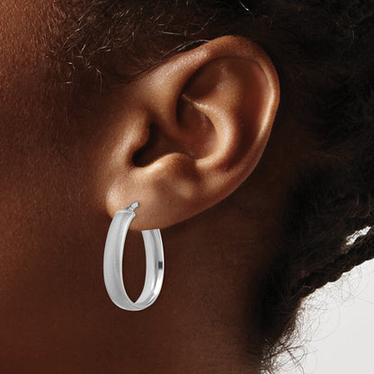 14K White Gold 4.85x23mm Satin and Polished Teardrop Tube Hoop Earrings