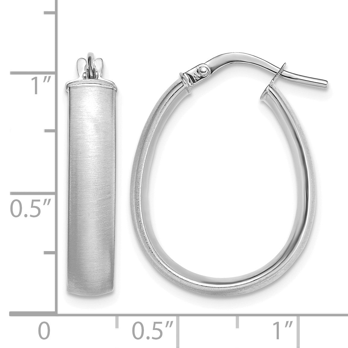 14K White Gold 4.85x23mm Satin and Polished Teardrop Tube Hoop Earrings