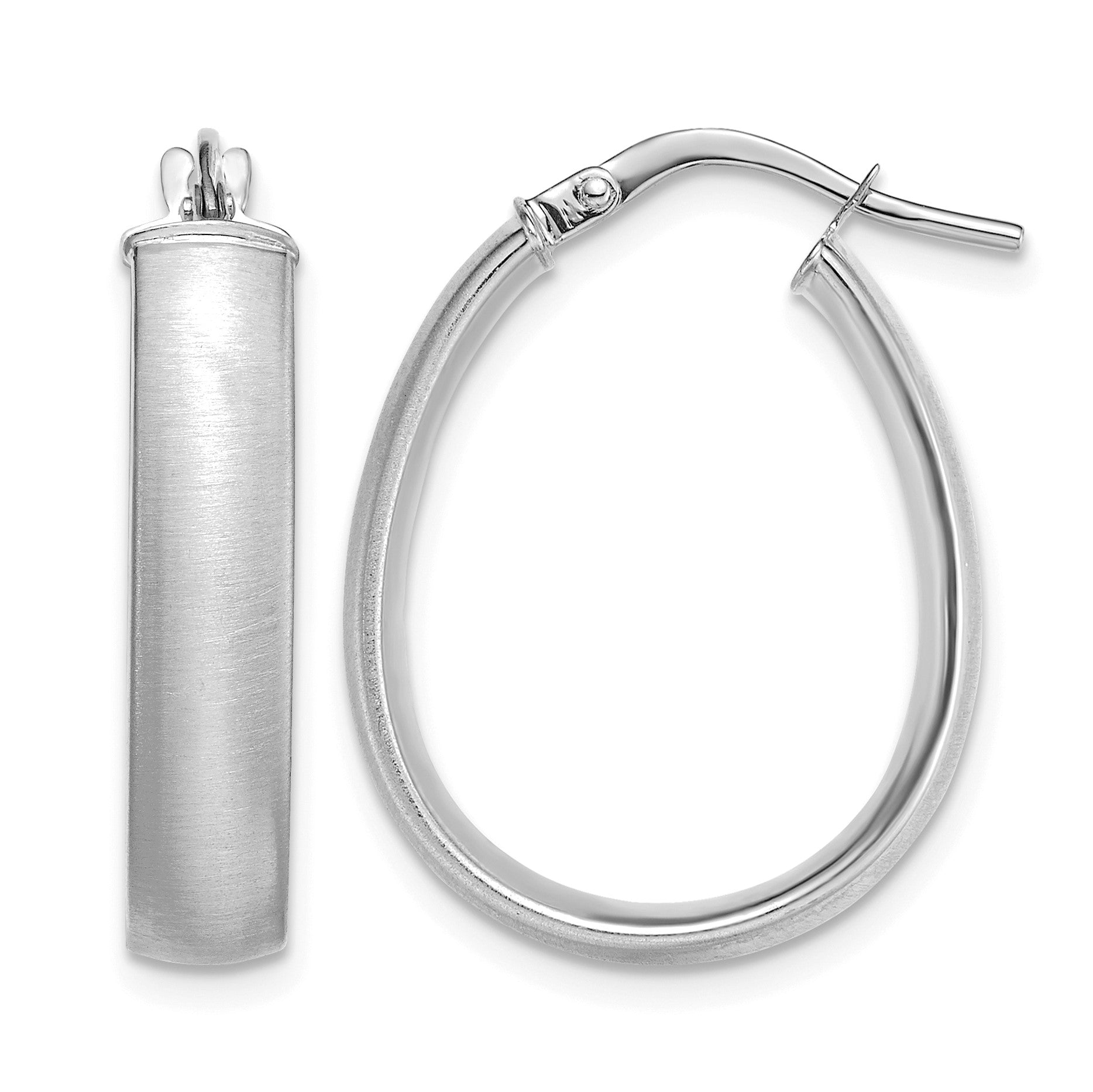 14K White Gold 4.85x23mm Satin and Polished Teardrop Tube Hoop Earrings