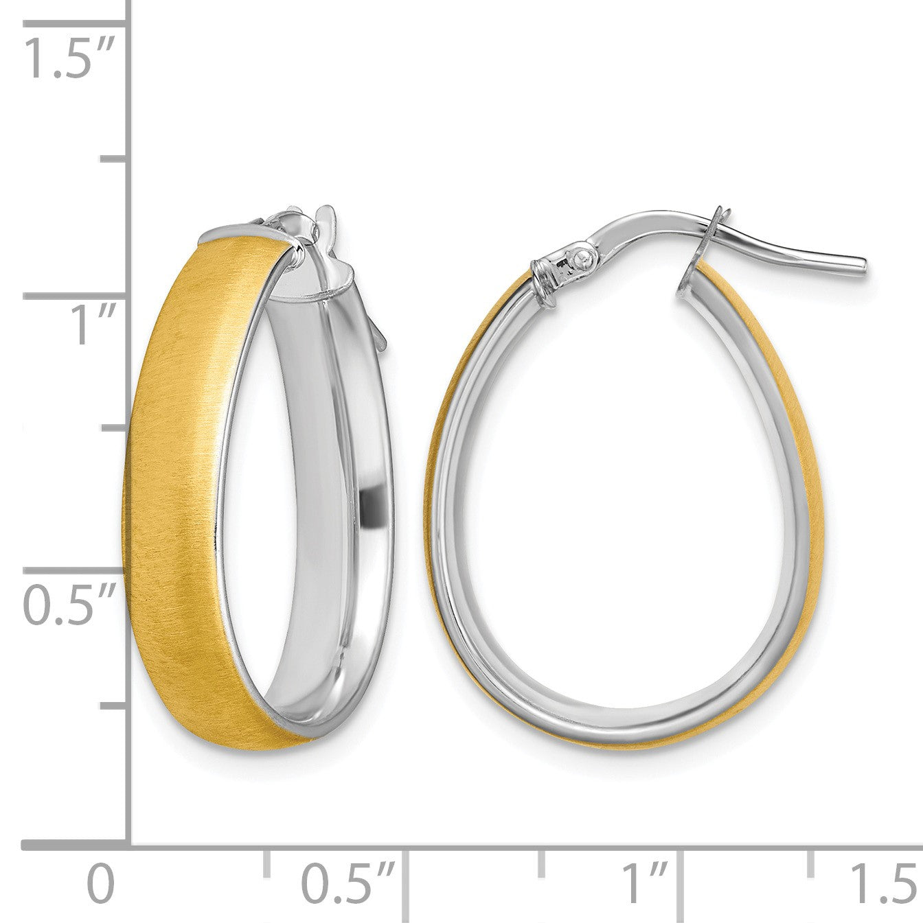 14K and White Rhodium 4.85x23mm Satin and Polished Teardrop Tube Hoop Earrings