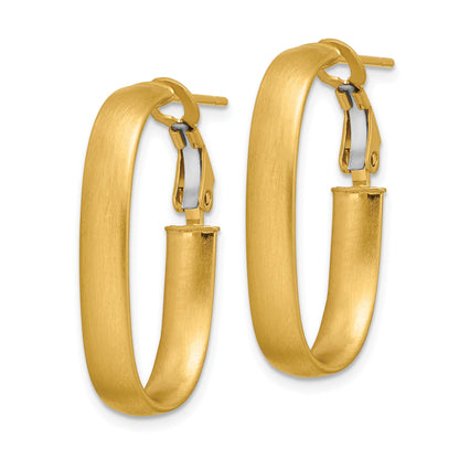 14K 5x28mm Satin Oval Omega Back Tube Hoop Earrings