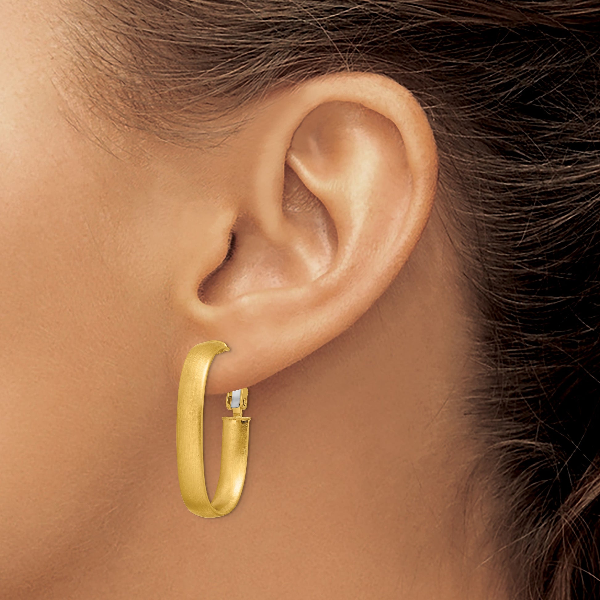 14K 5x28mm Satin Oval Omega Back Tube Hoop Earrings