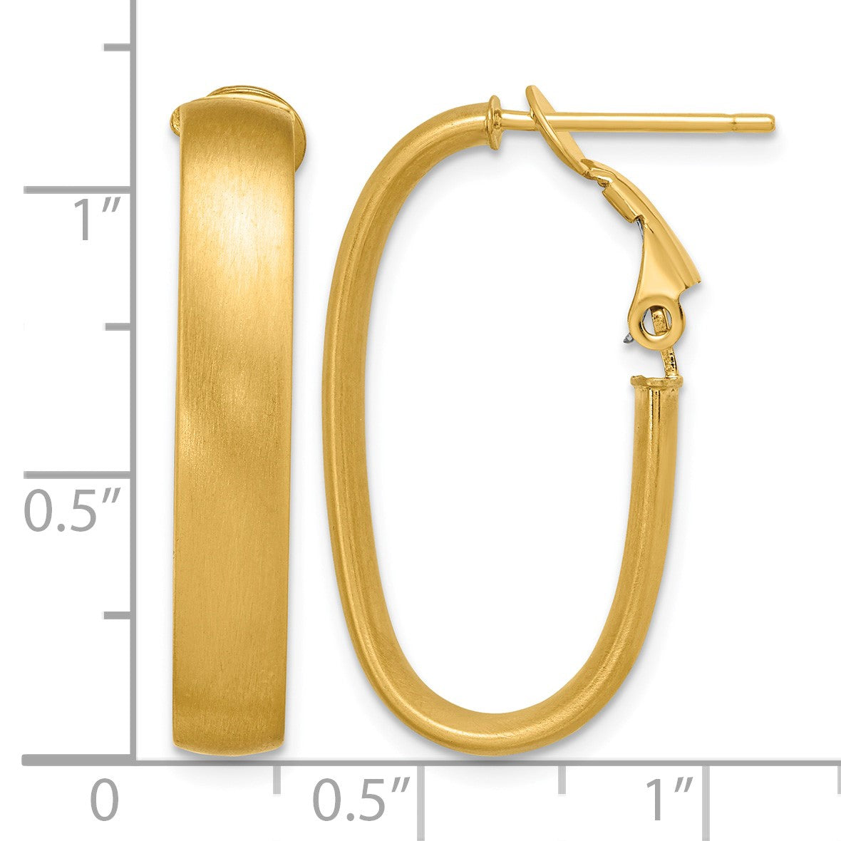 14K 5x28mm Satin Oval Omega Back Tube Hoop Earrings
