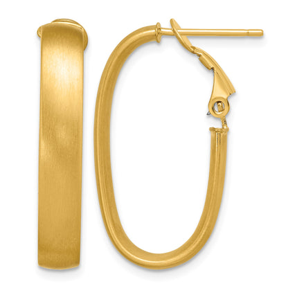 14K 5x28mm Satin Oval Omega Back Tube Hoop Earrings
