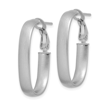 14K White Gold 5x28mm Satin Oval Omega Back Tube Hoop Earrings