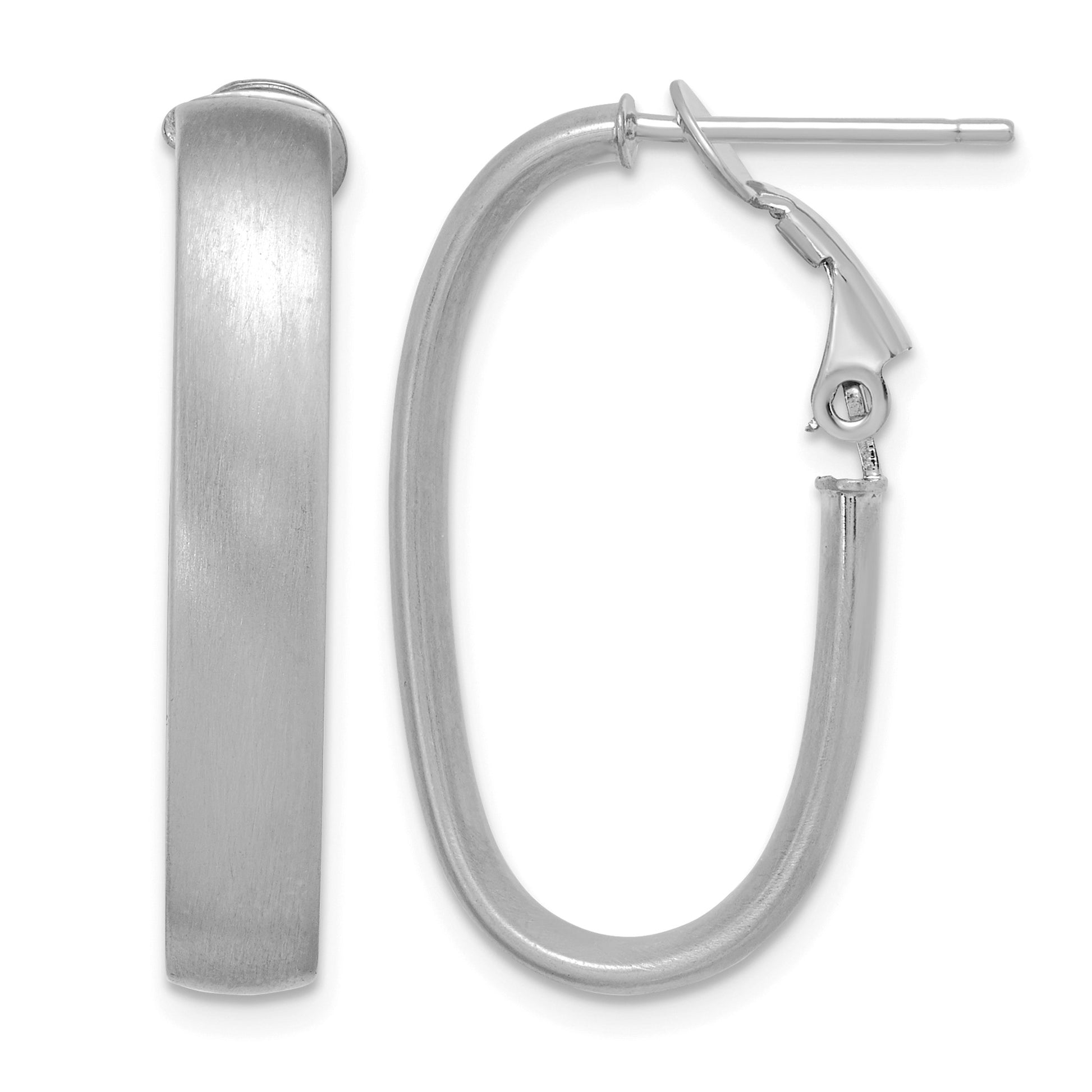 14K White Gold 5x28mm Satin Oval Omega Back Tube Hoop Earrings