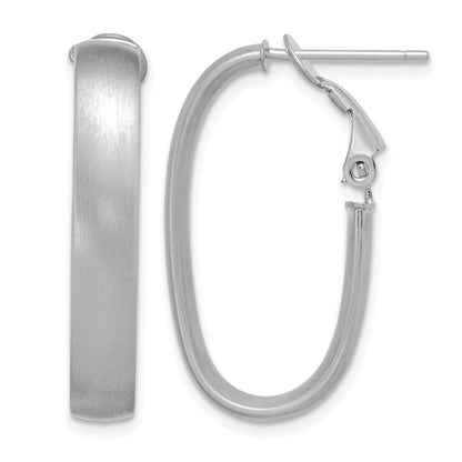 14K White Gold 5x28mm Satin Oval Omega Back Tube Hoop Earrings