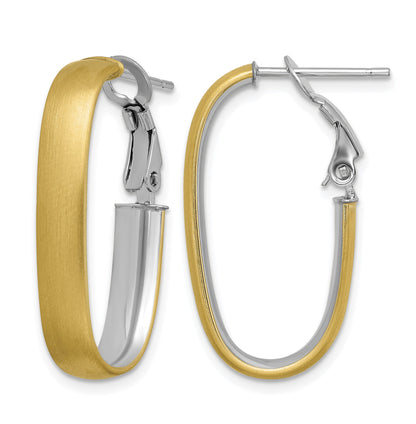 14K with White Rhodium 5x28mm Satin Oval Omega Back Tube Hoop Earrings