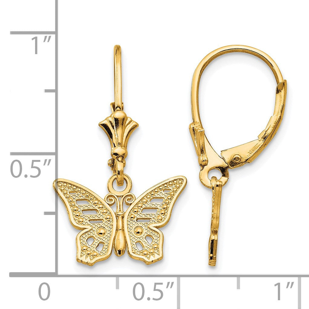 14K Cut-out Butterfly Dangle Leverback Earrings