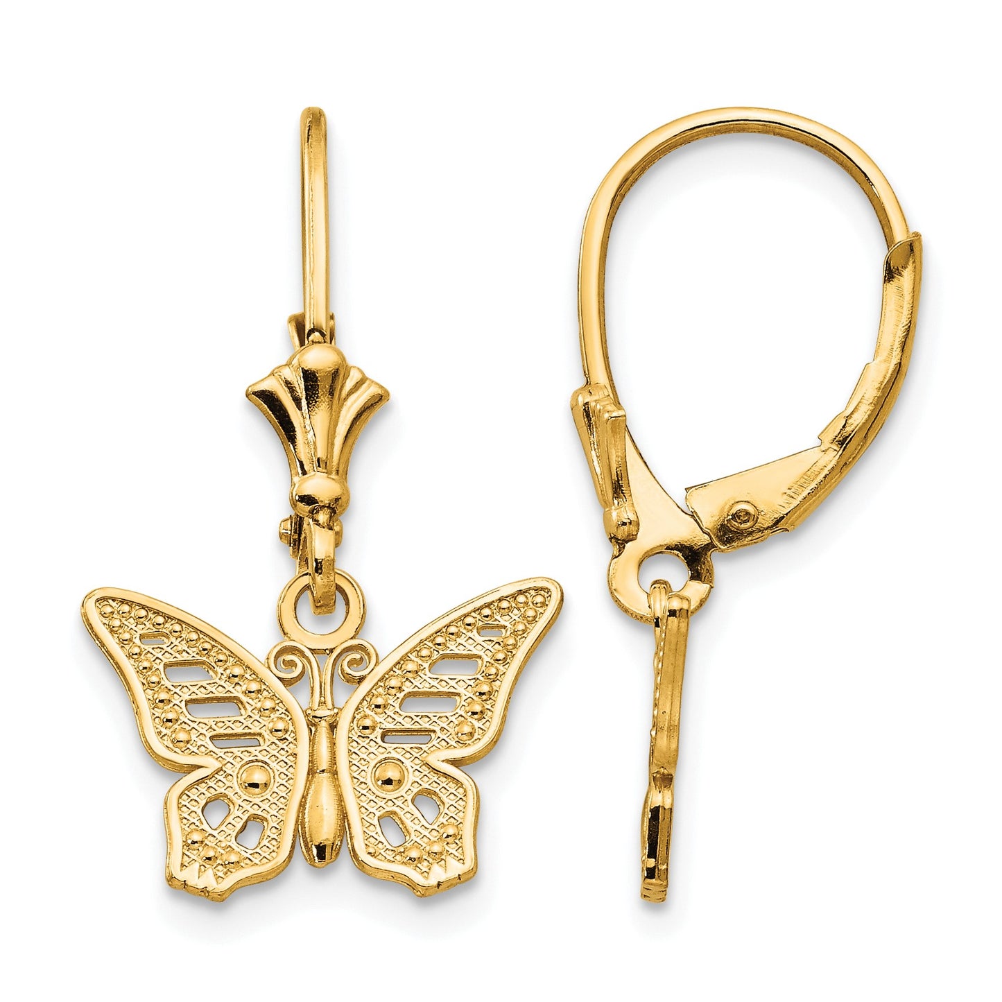14K Cut-out Butterfly Dangle Leverback Earrings