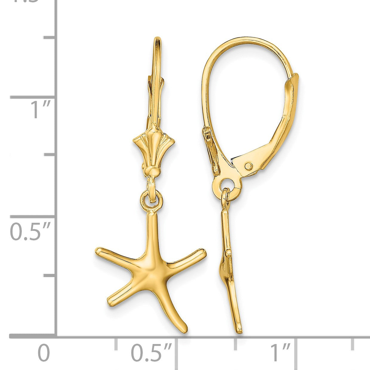 14K Mini Dancing Starfish Leverback Earrings