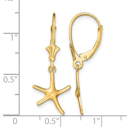 14K Mini Dancing Starfish Leverback Earrings