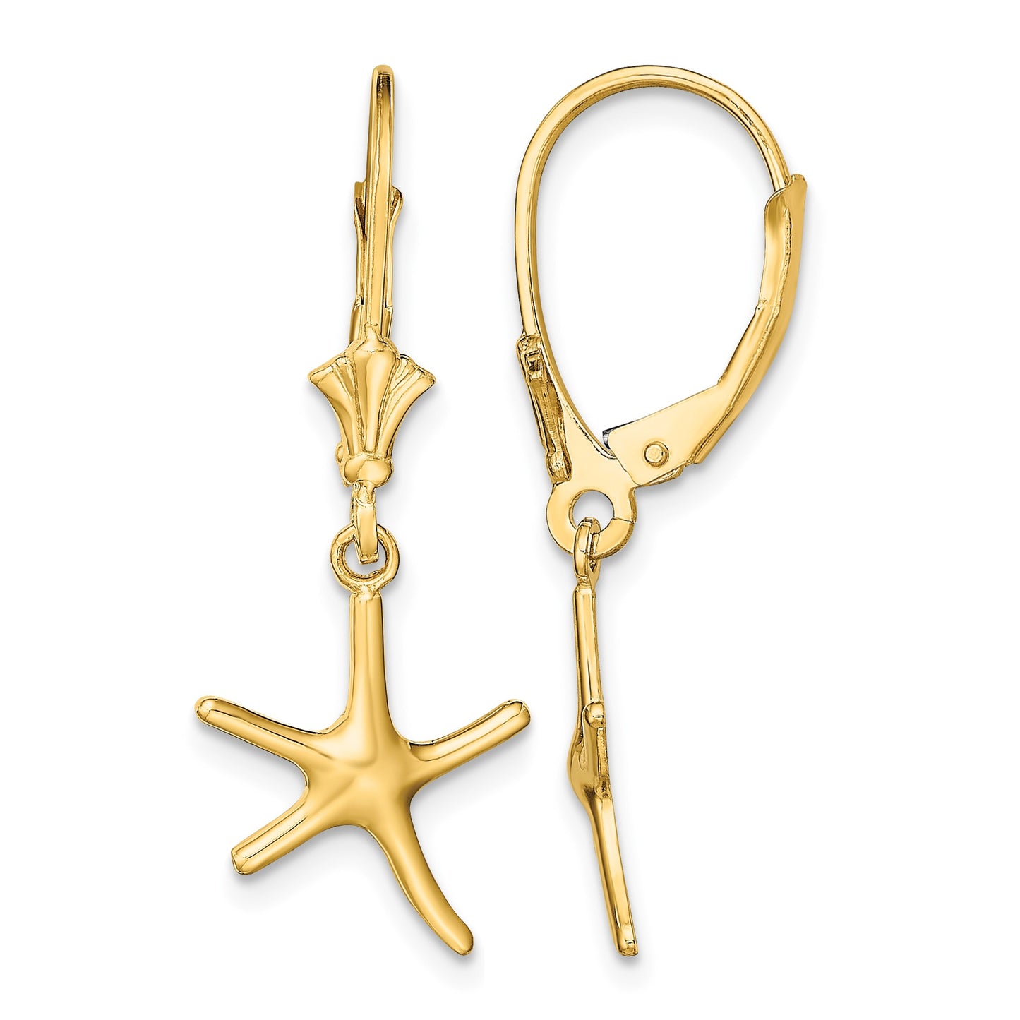 14K Mini Dancing Starfish Leverback Earrings